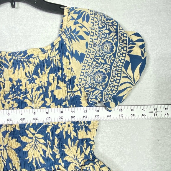 Angie Smocked Floral Leaf Boho Top Women's PXS Peasant Flutter Sleeve V Neck - Picture 10 of 11